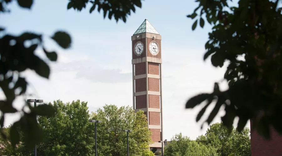 SAC Clock Tower seen through leaves