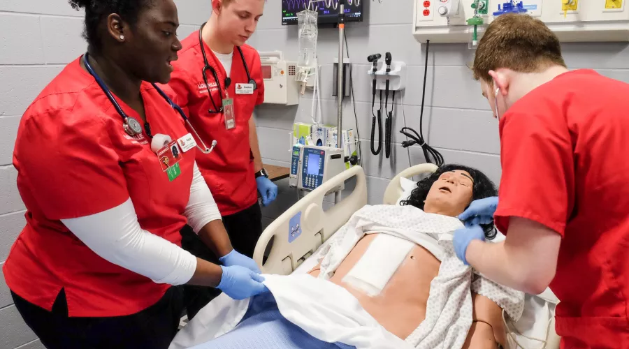 Nursing students in the patient simulation lab